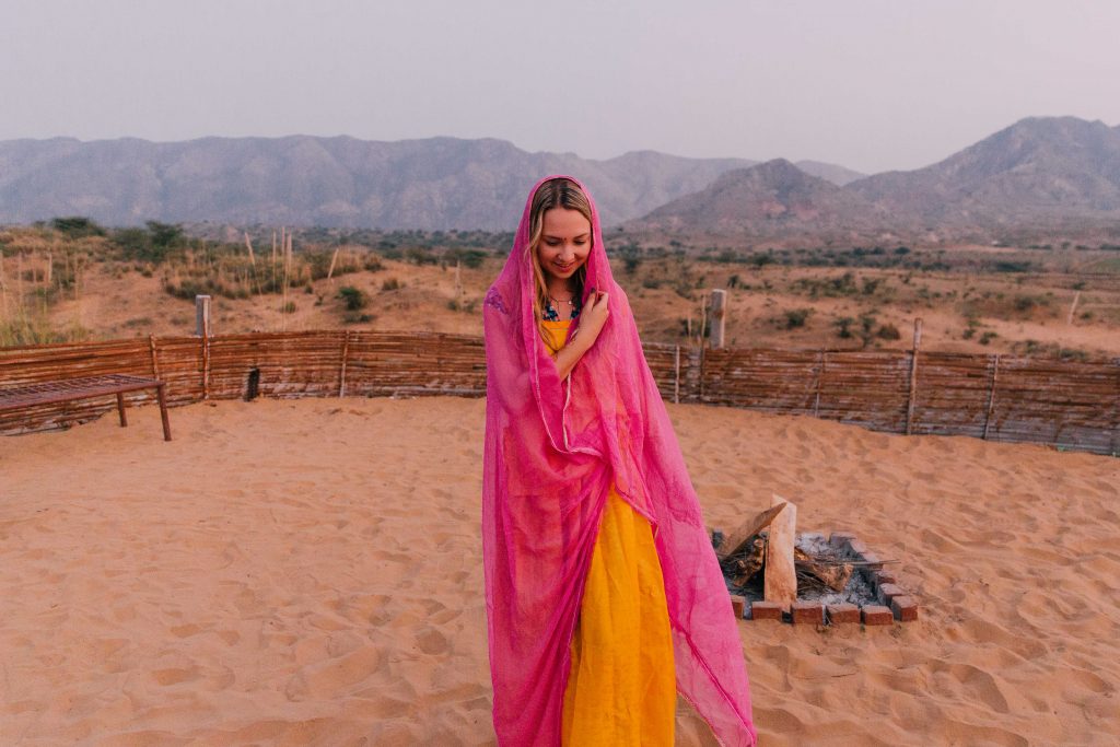 'Girl in Desert in Pushkar'- The best way to travel India: solo or group tour