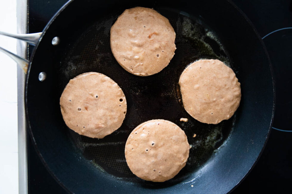 Banana Buckwheat Pancakes with Miso Caramel